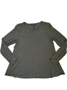 Eileen Fisher Petite Womens Olive Green Long Sleeve Tunic Top Size PM Flare USA